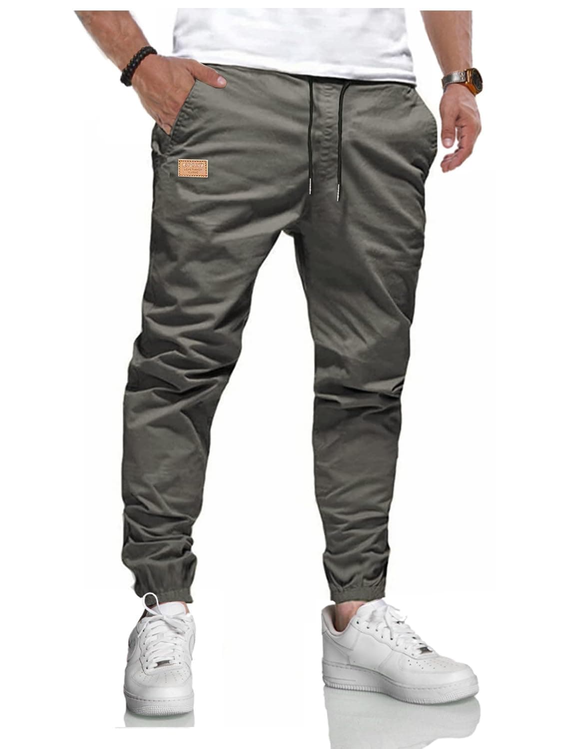 👖 LIUPMWE Herren Hose Chino Cargo Hose Jogginghose Herren Baumwolle Casual Sweatpants Herren Freizeithose Elastische Pants Taille mit Kordelzug Taschen XXL Grau - Angebot