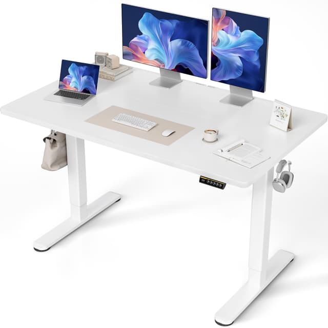 Claiks Elektrisch Höhenverstellbarer Schreibtisch 140×70 cm (FSC®) - Steh-Sitz-Tisch mit Kabelmanagement & Memory-Funktion
