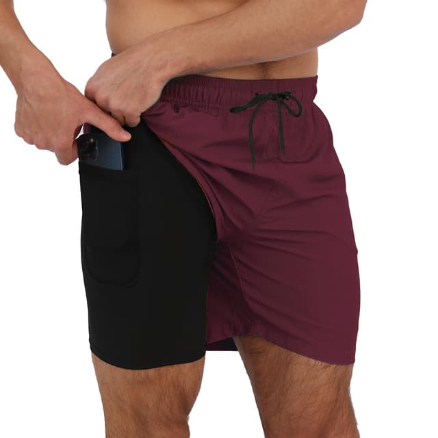 Arcweg Badehose für Herren 🩳 2 in 1 Atmungsaktiv Badeshorts Männer 3XL Rotwein