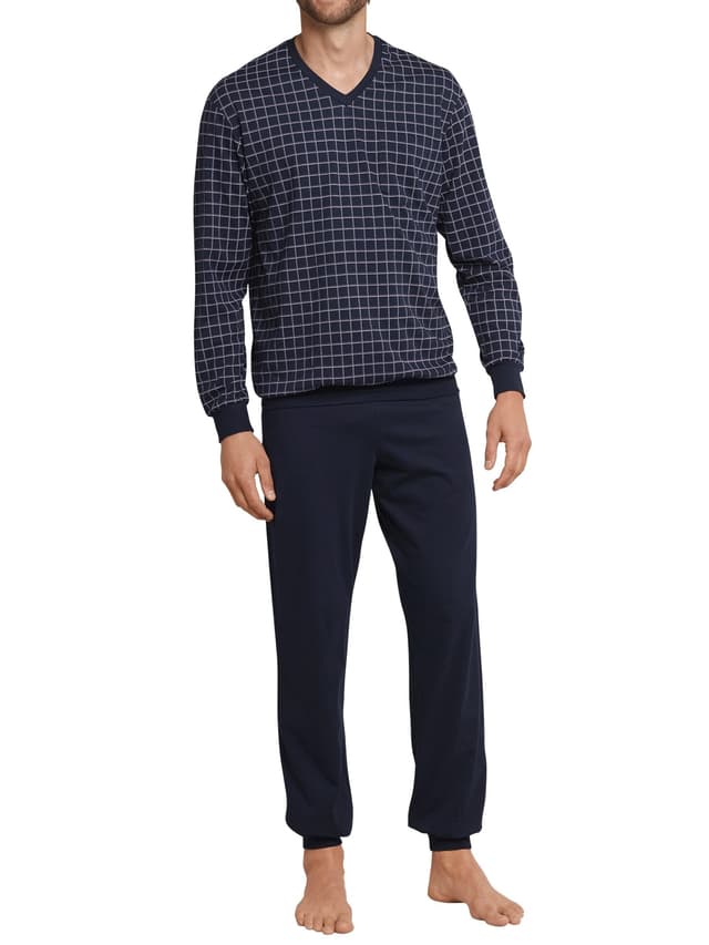 🌙 Schiesser Herren Schlafanzug lang mit Bündchen - Nightwear Set 27 Dunkelblau_159618 🌙