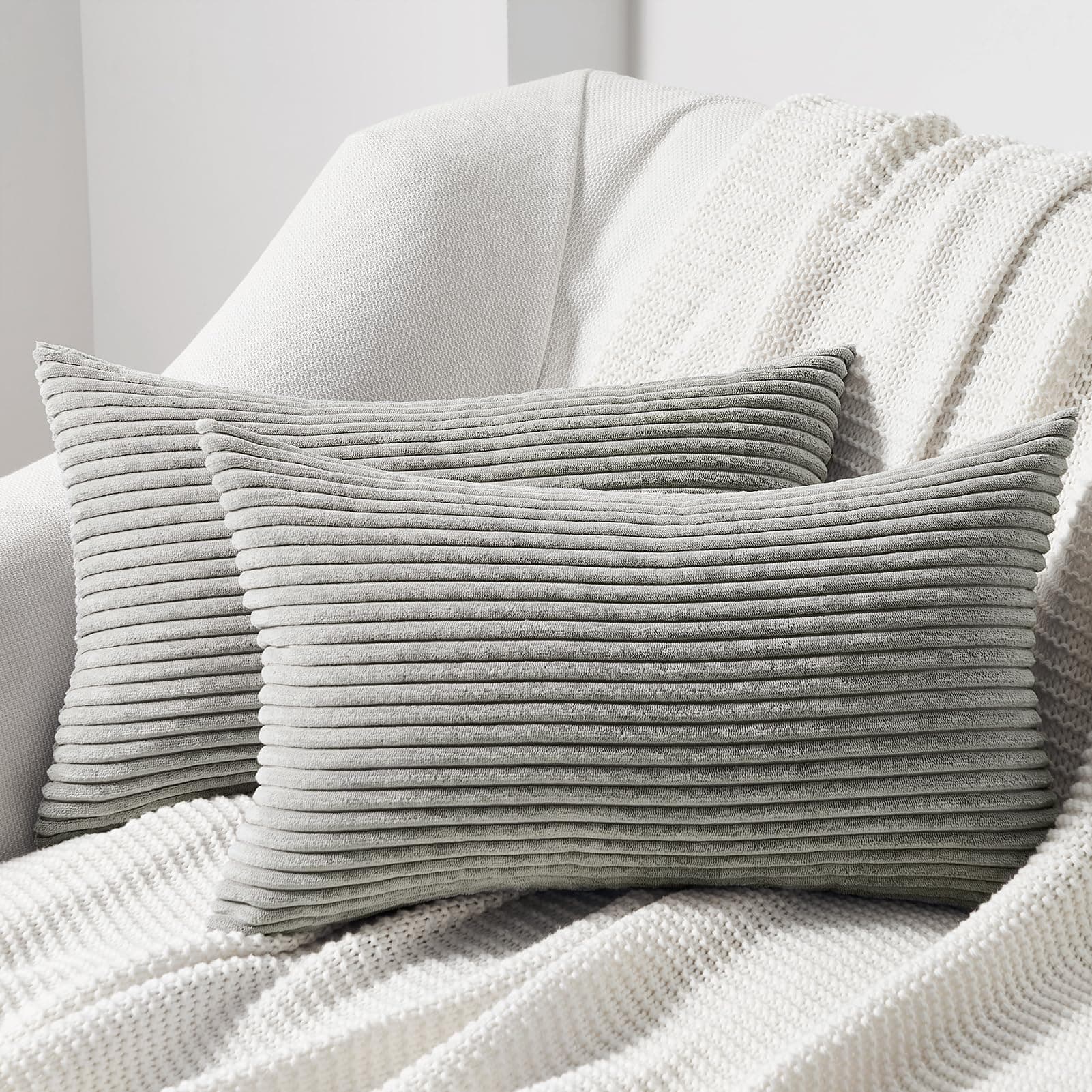 Topfinel Kissenbezug 30x50 grau 2er Set Kordsamt gestreiftes Muster 🛋️🌟