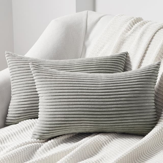 Topfinel Kissenbezug 30x50 grau 2er Set Kordsamt gestreiftes Muster 🛋️🌟