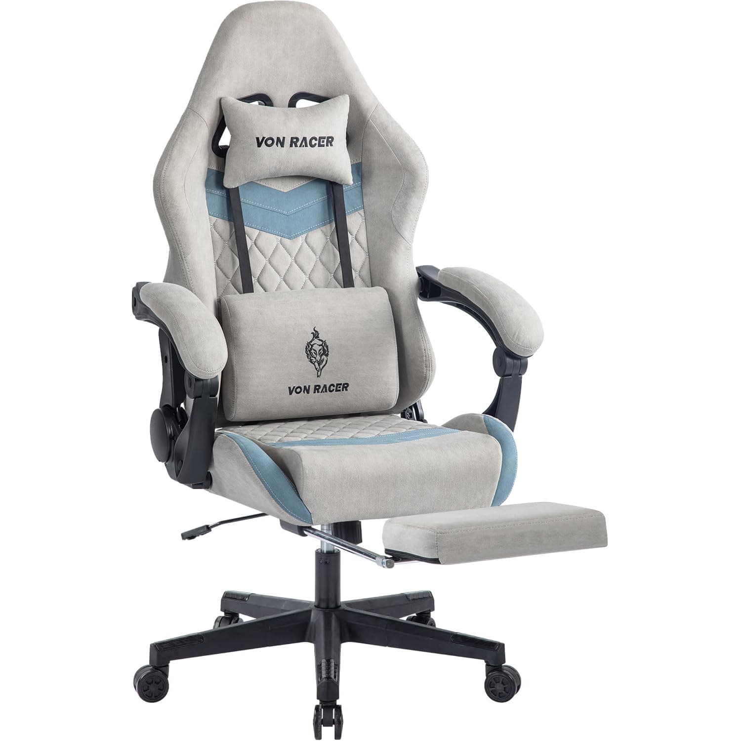 Fantasylab Gaming Stuhl Stoff Gaming Chair 😎 Ergonomischer Gamer Stuhl 150 kg Belastbarkeit Bürostuhl mit Fußstütze, Grau überdimensioniert Grau - Angebot
