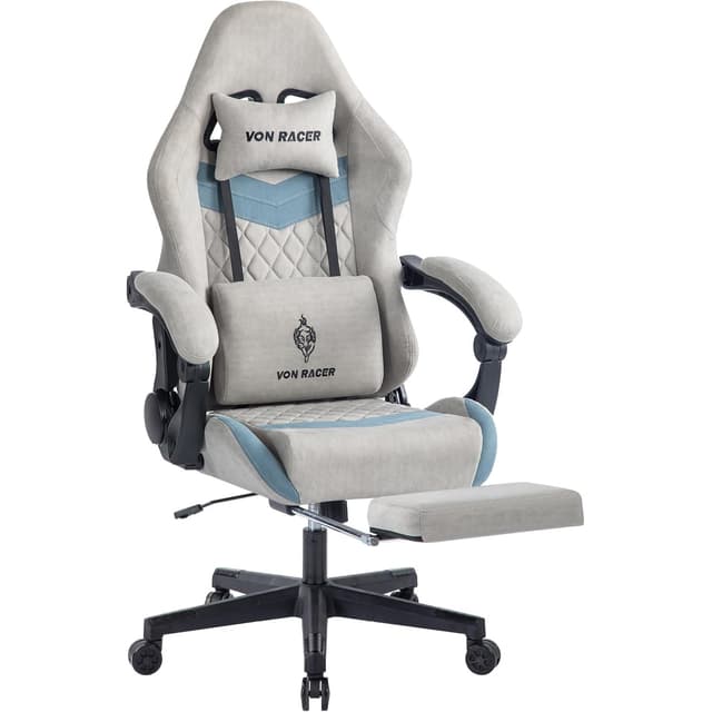 Fantasylab Gaming Stuhl Stoff Gaming Chair 😎 Ergonomischer Gamer Stuhl 150 kg Belastbarkeit Bürostuhl mit Fußstütze, Grau überdimensioniert Grau - Angebot