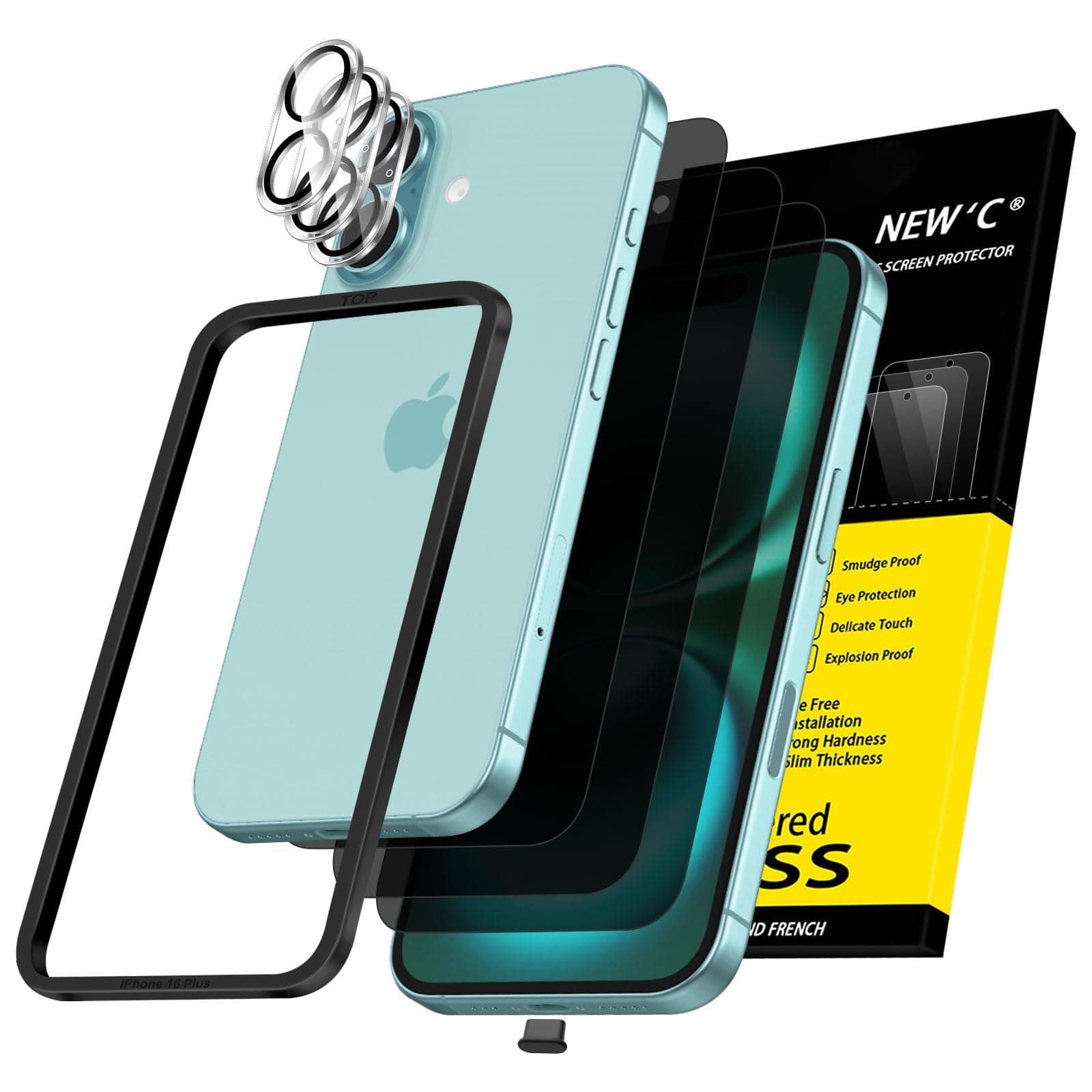 🔥 NEU'C 3 x Sichtschutz für iPhone 16 Plus + Kamera Panzer Schutz Glas 📱🔒