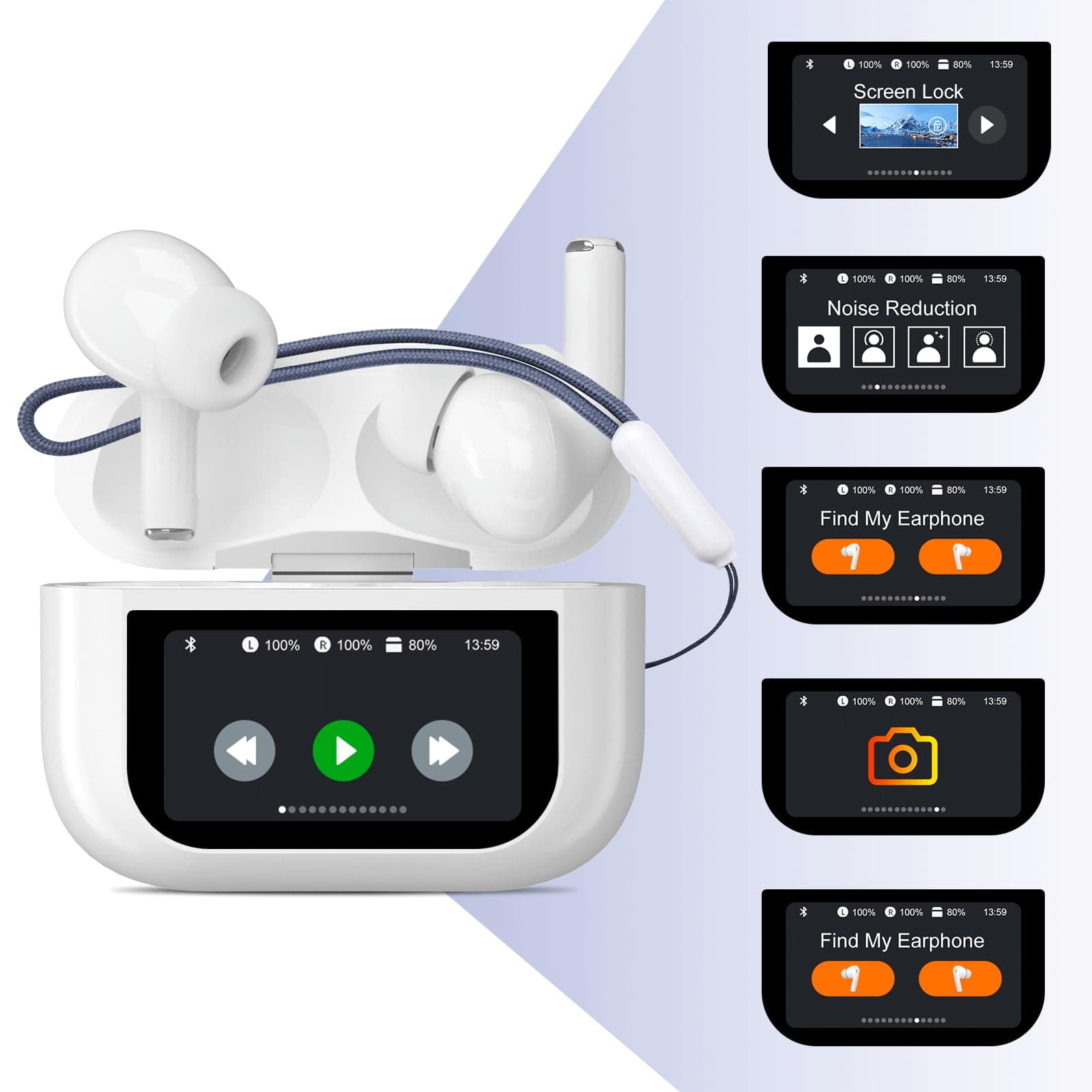 🎧 Swetfela Kopfhörer Kabellos Bluetooth in Ear mit Touchscreen, ANC Noise Cancelling, 50H Playtime, Earbuds Ohne Kabel Bluetooth 5.4, ENC Mikrofon, Deep Bass (Weiß, M) M Weiß
