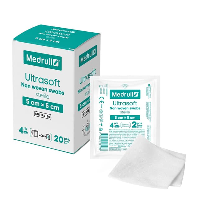 Medrull Kompressen nicht gewebt STERIL ULTRASOFT Wundauflagen 4-lagig 5cm x 5cm - 40er Pack
