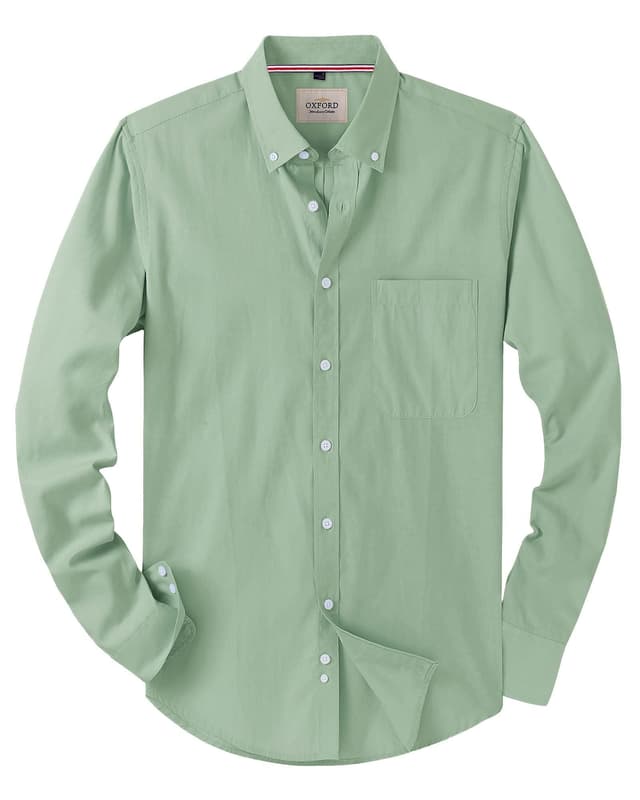 J.VER Oxford Herren Hemd Bügelfrei Regular Fit HerrenHemden Langarm Casual Oberhemd aus Baumwolle Button Down Hemden Faltenfrei Freizeithemd mit Tasche L Bohne Grün ⭐