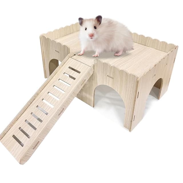 🐹🏠 DASIAUTOEM Meerschweinchen Haus mit Rampe 4 Eingänge, Holzhaus, Spielzeug Meerschweinchen Zubehoer Kaninchenhaus, Nagerhaus Meerschweinchen Häuser, 38 x 24 x 18 cm
