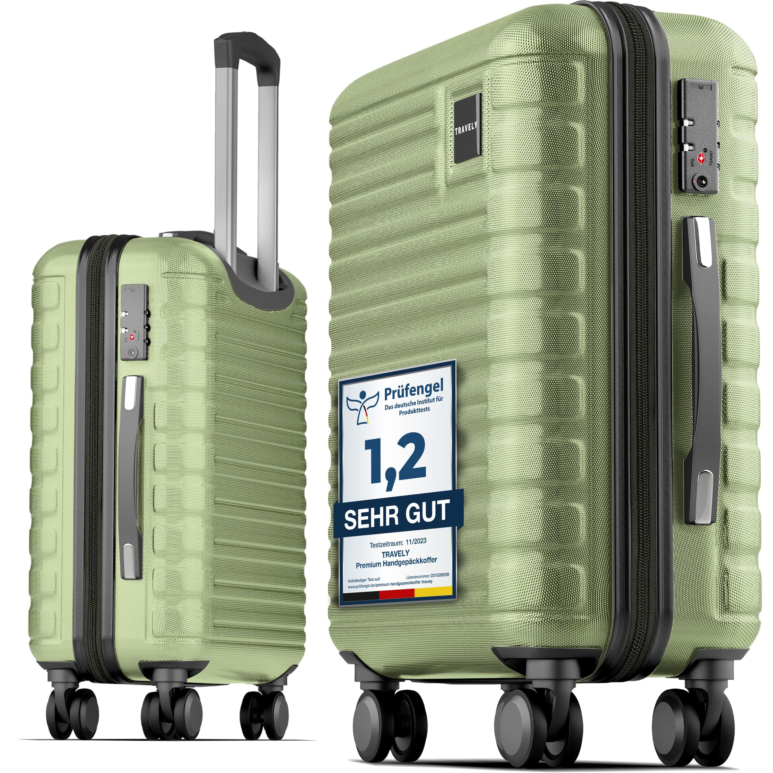 TRAVELY Premium Handgepäck Koffer 55x40x20cm - Nebelgrün 🧳