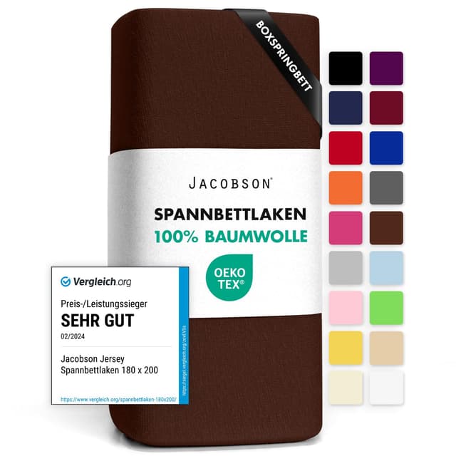 🌟 Jacobson Jersey Spannbettlaken Schokobraun 140x200-160x220 cm