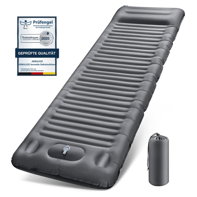 🏕️ JEMULICE Isomatte Selbstaufblasend, 12CM Verdicktes Aufblasbare Matratze Kleines Packmaß mit Fußpresspumpe & Kissen 🌟