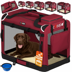 🐾 CADOCA® Hundebox faltbar XXL 90x60x66cm - Dunkelrot 🚗🐶