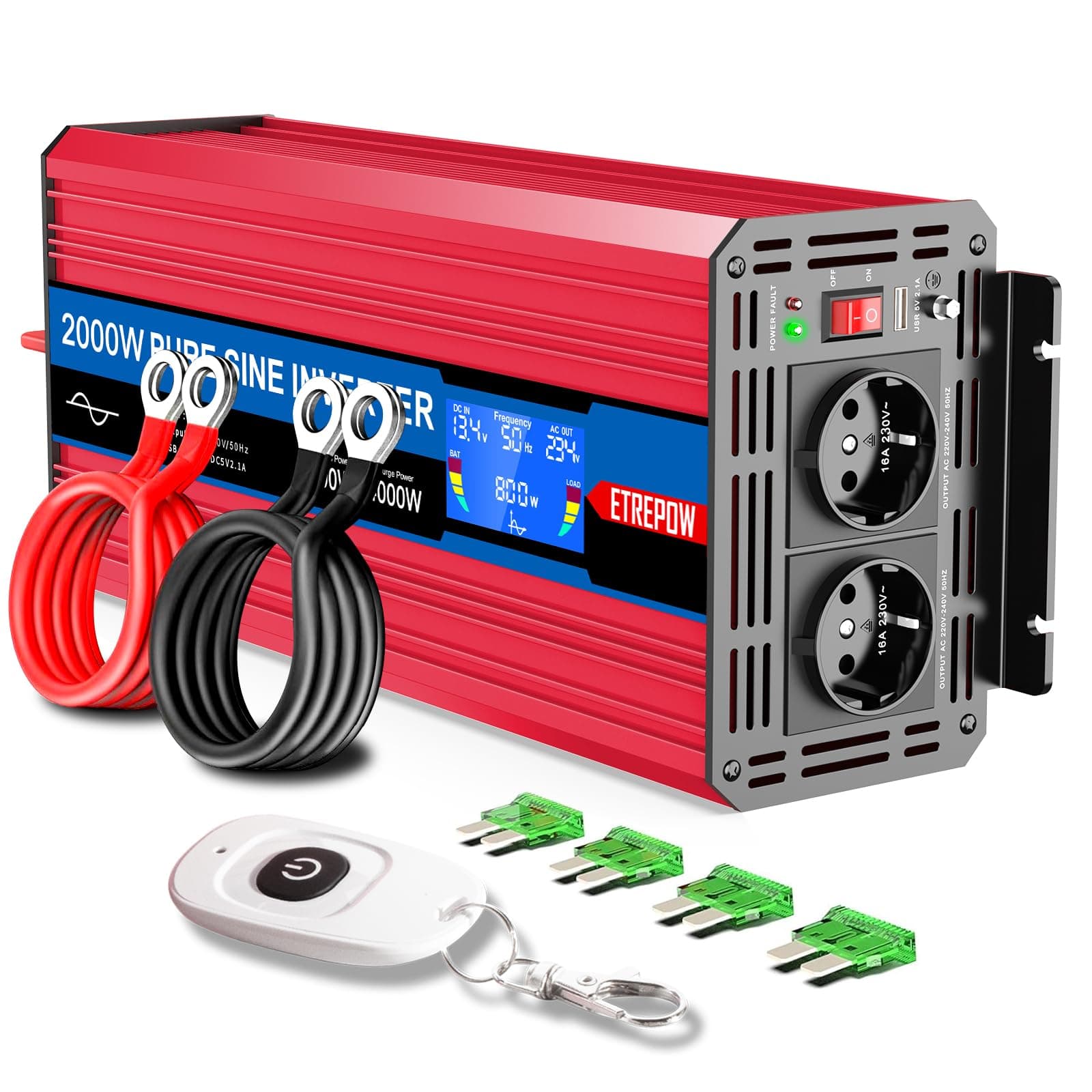 ETREPOW 2000W Spannungswandler 12V auf 230V Reiner Sinus Wechselrichter 🌞🔌🔋