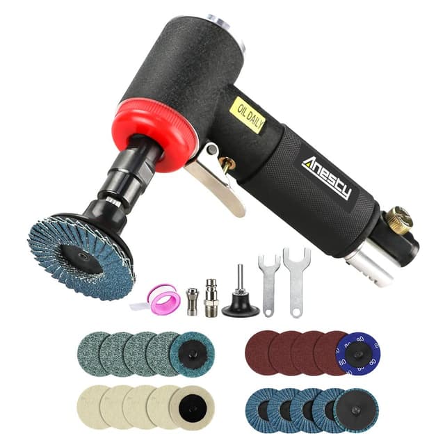 🛠️ Druckluft Winkelschleifer Set - Mini Druckluft Schleifer mit 6mm & 3mm Spannzange und 20 2 Zoll Schnellwechselscheiben Set