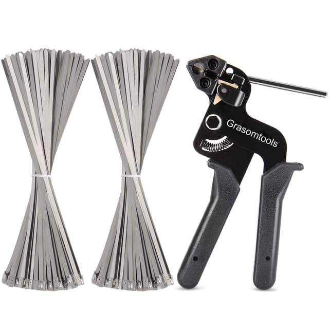 🔧🔩 200 Stück Edelstahl-Kabelbinder und Metallbinderpistole, Kabelbinder-Werkzeug, Kabelbinderpistole für Edelstahl-Kabelbinder, 4,6 x 270 mm 🛠️