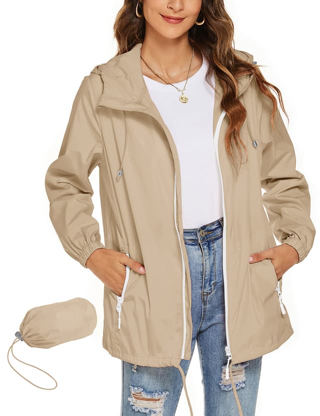 🌧️ Rapbin Damen Regenjacke Leicht Wasserdicht Windbreaker L Khaki - Angebot
