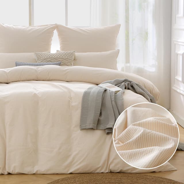 ATsense Bettwäsche 135x200 4teilig - 100% Baumwolle Gestreift Beige 🛏️