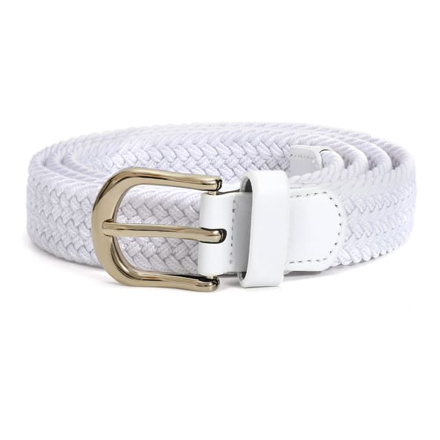 🌟 LEACOOLKEY Geflochtene elastische Gürtel für Frauen Männer Canvas Stretch gewebt Golf Gürtel mit Goldschnalle B-weiß