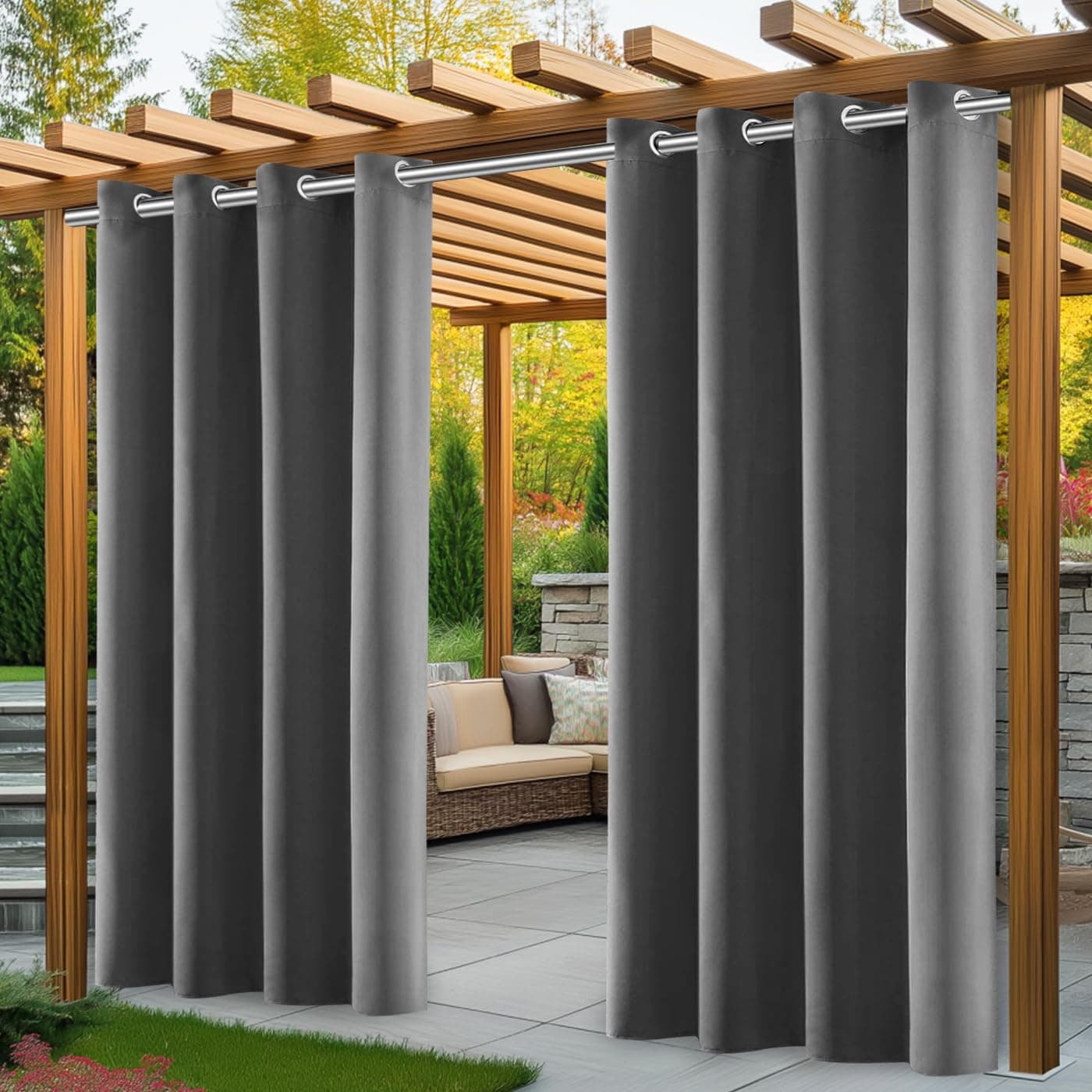 PITMT Outdoor Vorhang Wetterfest, 2er Stück Set Outdoor Vorhänge Wasserdicht mit Ösen Oben 🌦️