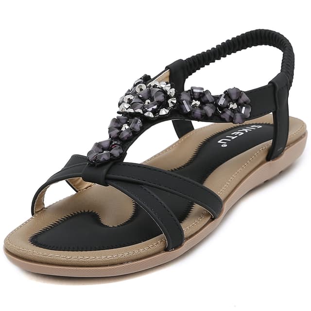 👡 ZDQ Flache Sandalen Damen Sommer mit Weich Fußbett, Gr.35-45 44 EU 01 Schwarz - 30.59€