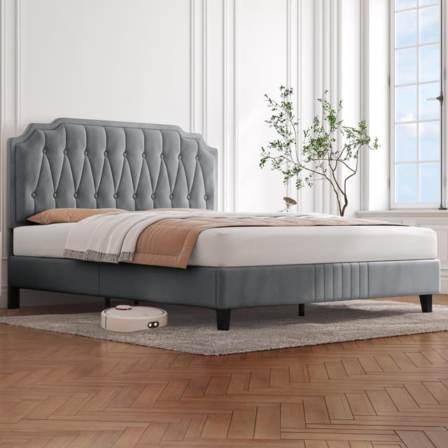 🛏️ Yaheetech Polsterbett Doppelbett 140 × 200 cm Stoffbett Bettgestell Gepolstertes Bett