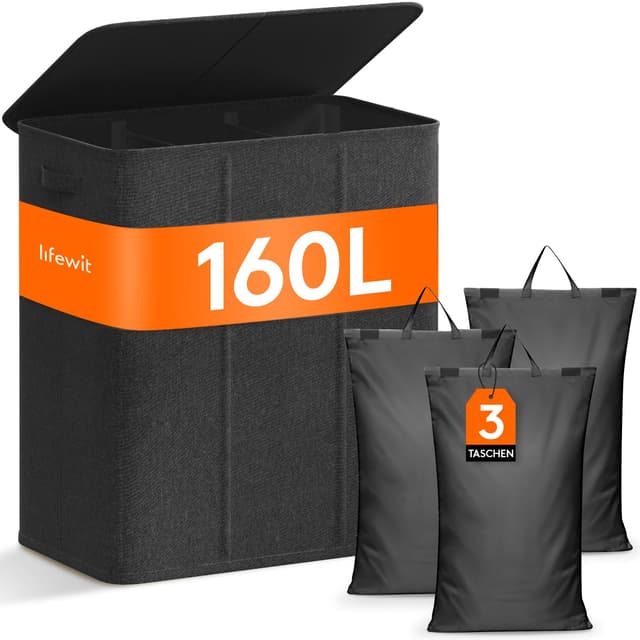 🧺 Lifewit 160L Wäschekorb 3 Fächer Schwarz 🌟 | Angebot