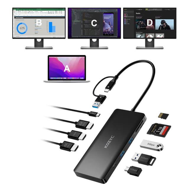 🌟KOZYC USB C Hub 3 Monitore Kompatibel mit MacBook/Windows🚀