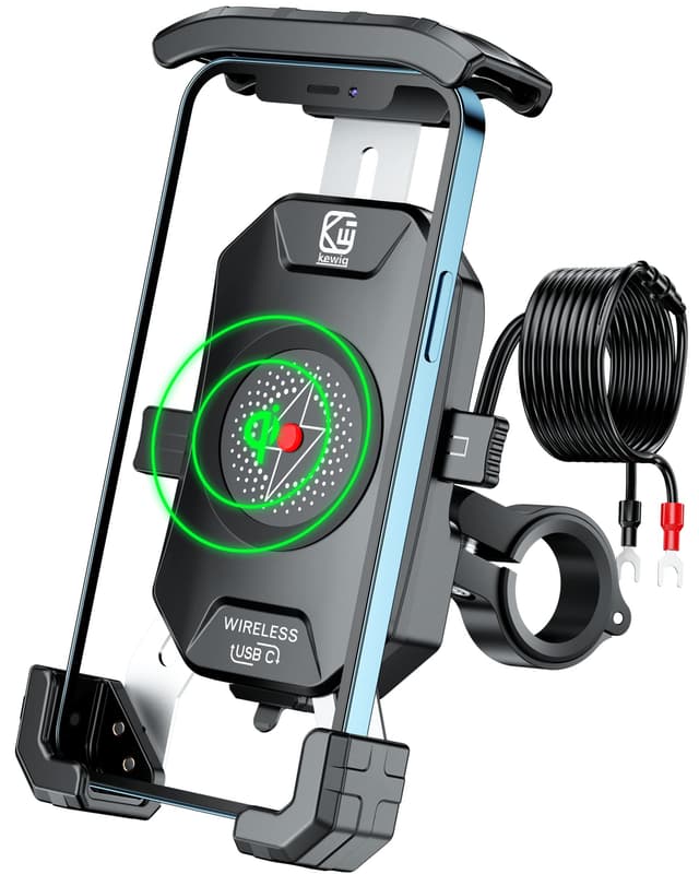 BRCOVAN Motorrad-Handyhalterung mit Qi 15 W kabellosem Ladegerät und USB C 20 W Schnellladeanschluss