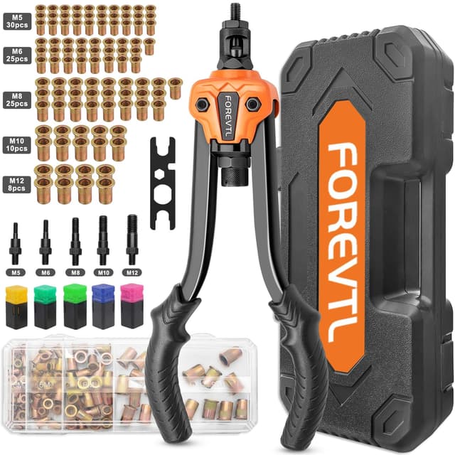 🔧 FOREVTL Nietmutternzange Set inkl. 98 Nietmuttern | Dorne in M5-M12 | Gewindenieten Zange Set Mit Koffer 🔧