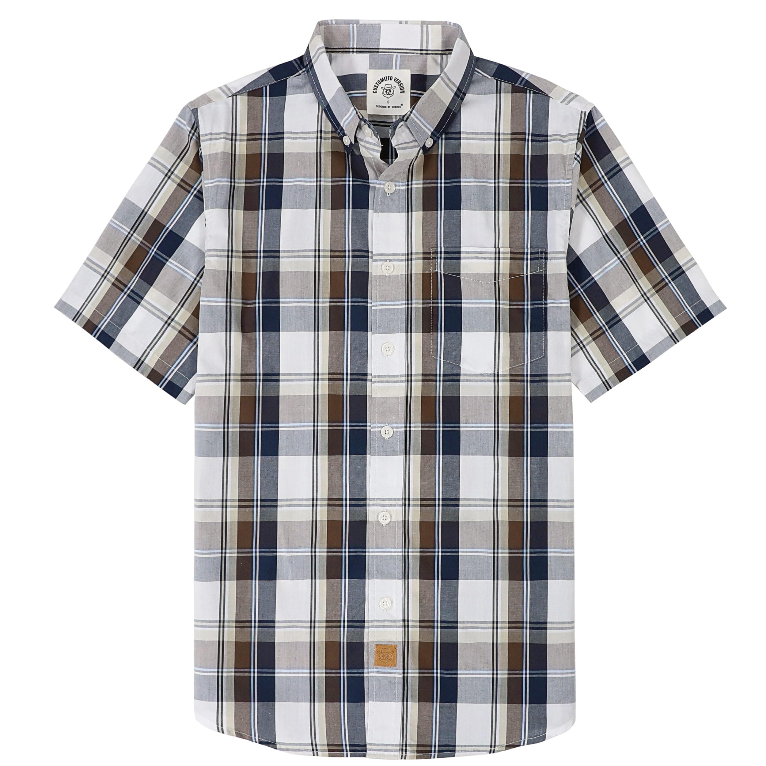 Dubinik® Herren Freizeithemd Kurzarm Regular Fit XL Blau Braun 😎👕