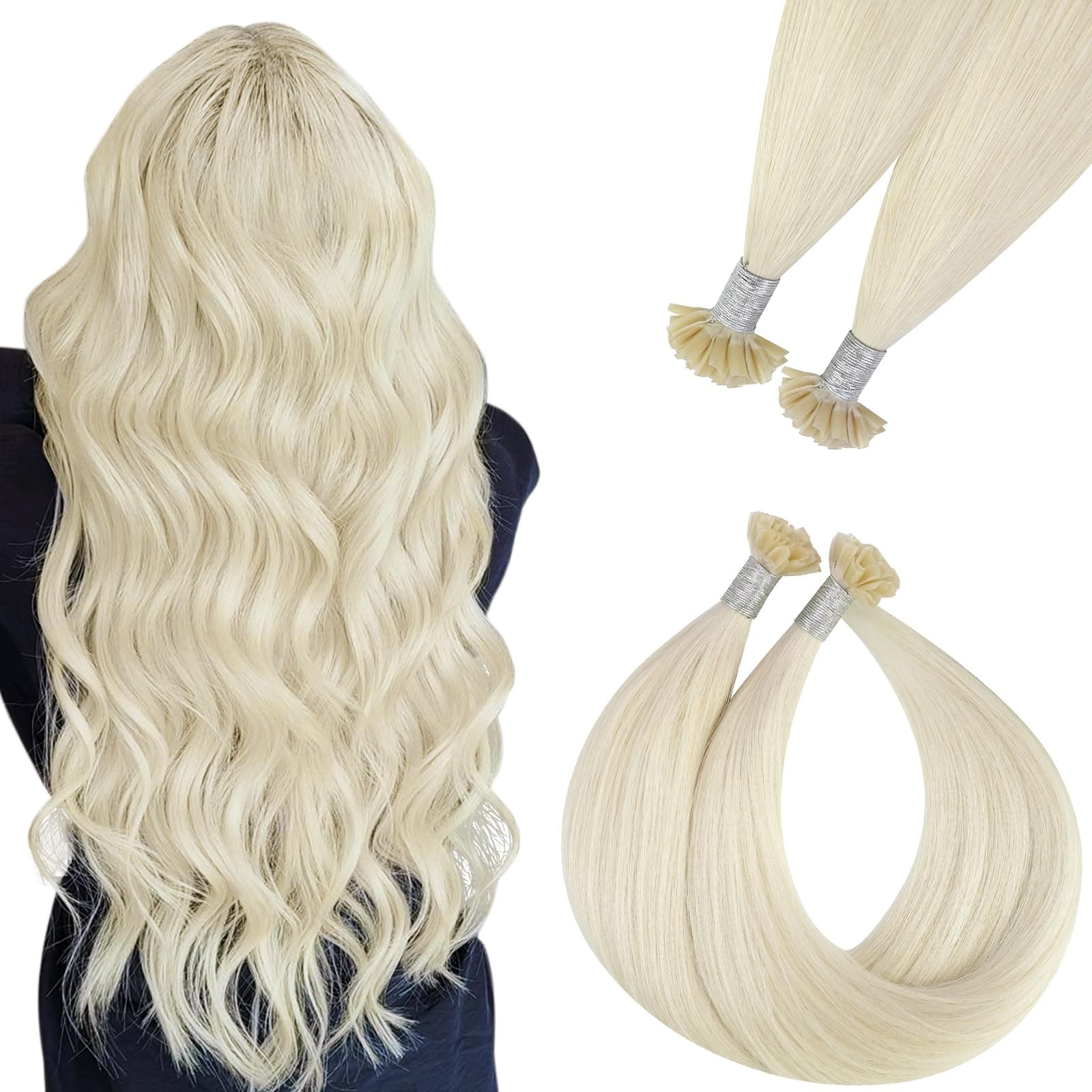 🌟 Super Deal: Easyouth Keratin Bonding Haar Extensions Echthaar 45cm Utip Fusion Weiß Blond 50g/50Stück UT 45cm 1-0 #1000