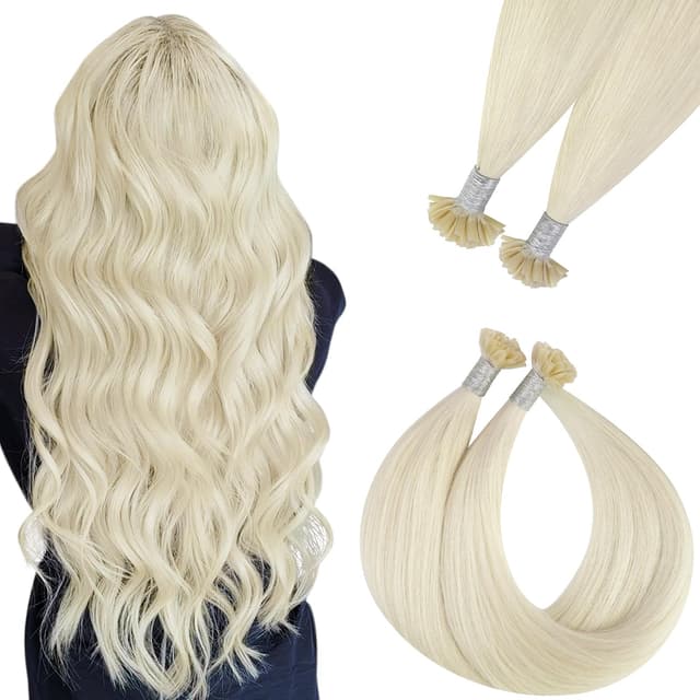 🌟 Super Deal: Easyouth Keratin Bonding Haar Extensions Echthaar 45cm Utip Fusion Weiß Blond 50g/50Stück UT 45cm 1-0 #1000