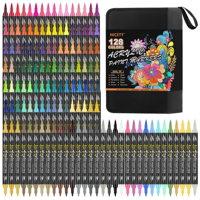 🎨 NICETY 128 Acrylstifte für Steine Wasserfest - Acrylmarker Multimarker für Kreative 🖌️