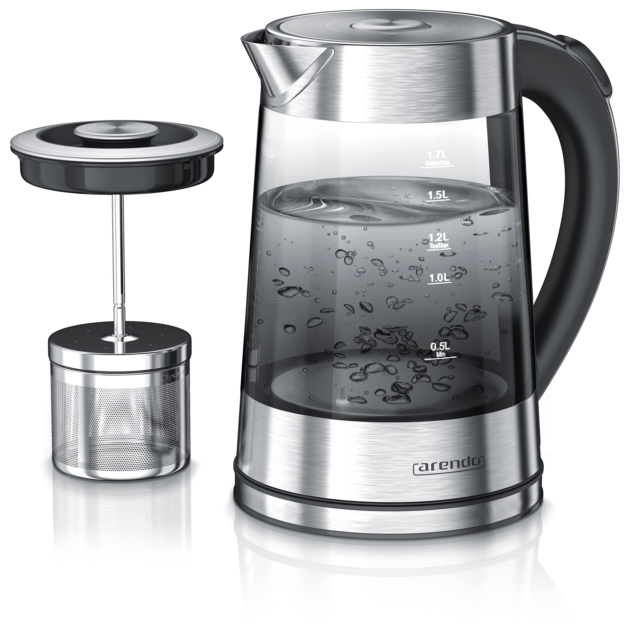 Arendo Glas Wasserkocher mit Temperatureinstellung und Teesieb 🍵