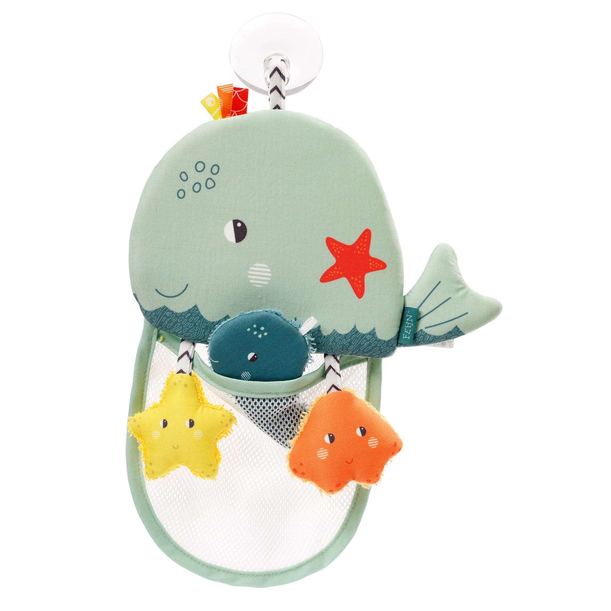 🐳🛁 Fehn Badetier Spielzeugnetz Wal Badespielzeug für Babys und Kleinkinder - Bade-Utensilo für die Badewanne
