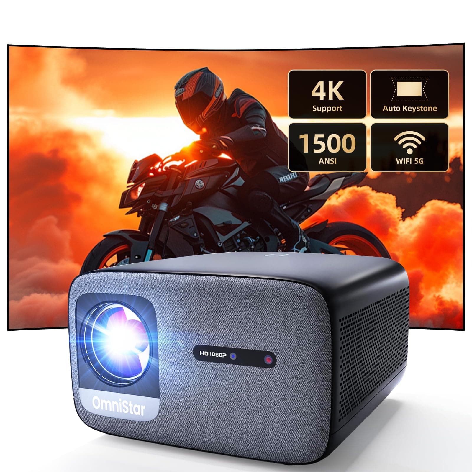 CASIRIS Omnistar Beamer 1500 ANSI | Auto Fokus | 1080P Full HD 4K Unterstützung 🌟