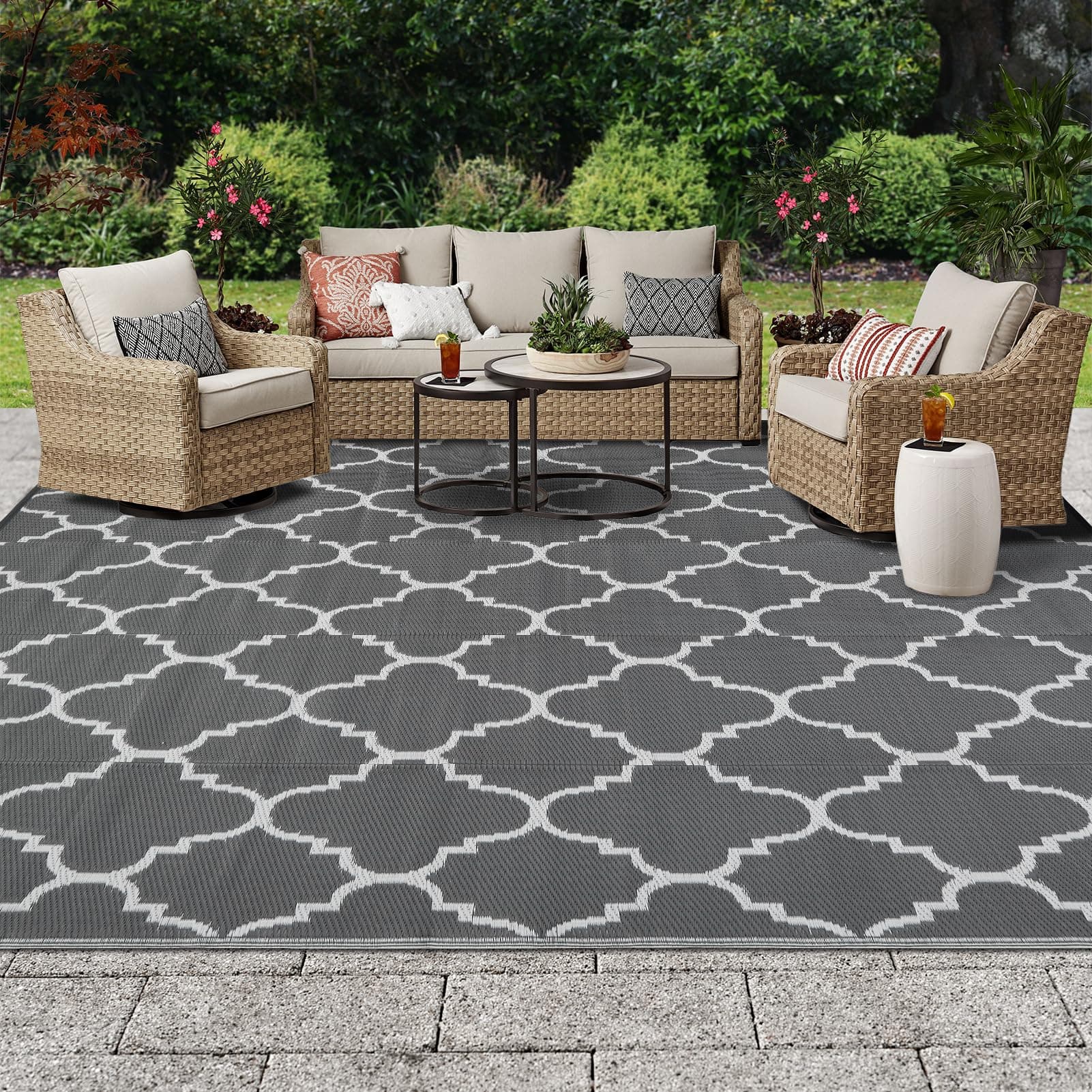 🌿🏡 OIGAE Outdoor Teppich 180x270 cm - Wetterfest & Recycelbar 🌞