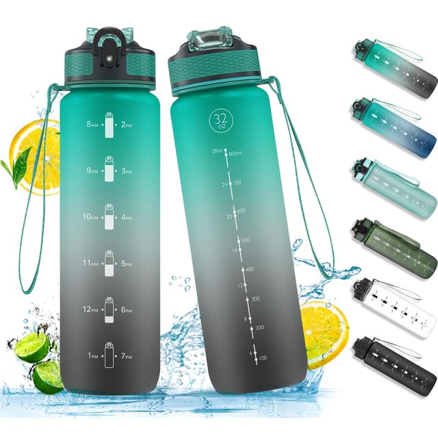 🌟NAVTUE 1L Trinkflasche - Sport-Wasserflasche mit Strohhalm und Zeitmarkierungen🌟