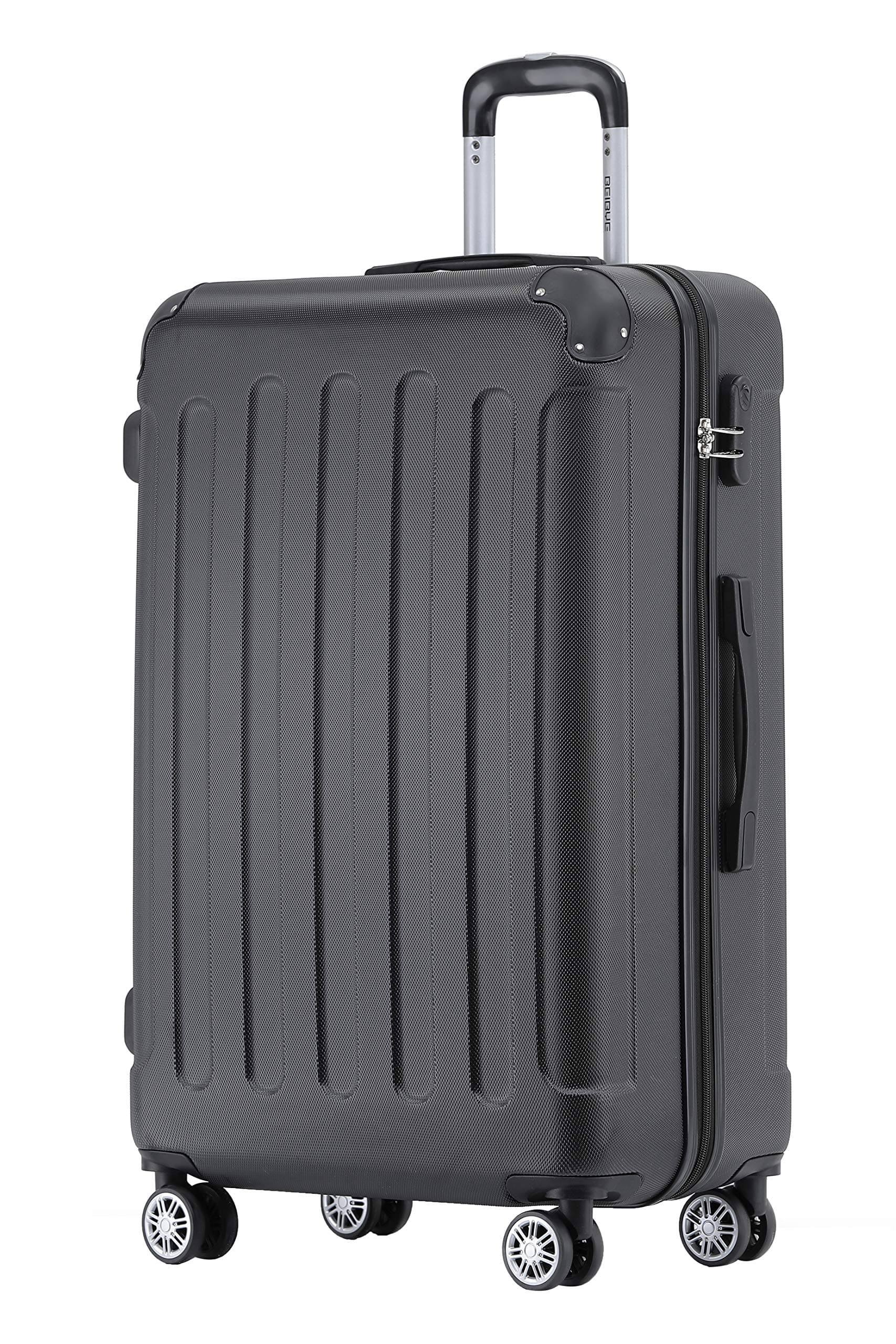 🧳🔒 BEIBYE Zwillingsrollen Hardcase Reisekoffer XL-L-M | 14 Farben | Schwarz Mittler Koffer (66cm) 🧳🔒