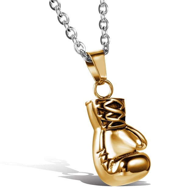 OIDEA Herren Halskette mit Anhänger Boxhandschuh: Gold/Schwarz/Silber