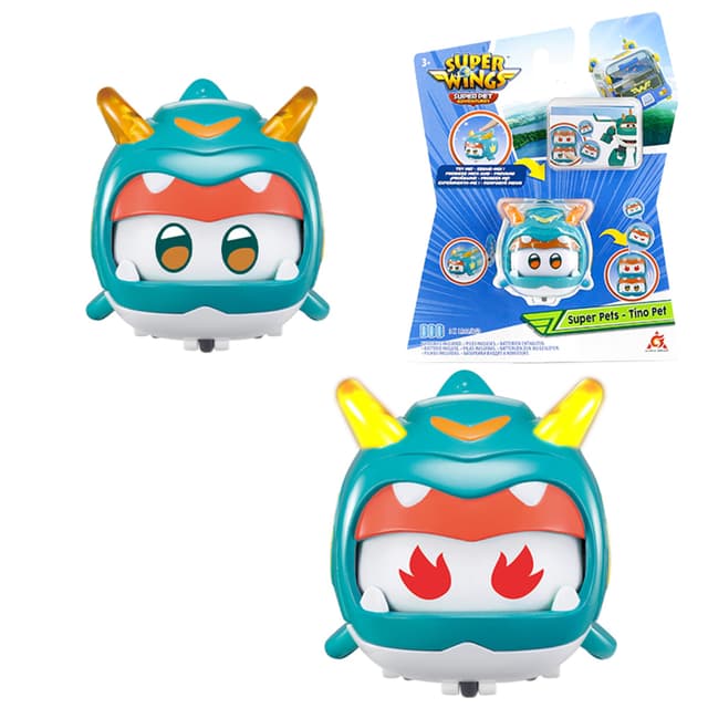 🚀 Super Wings Super Tino Pet 2 Zoll - Mit Gesichtsausdruck und Blitzlichteffekt 🌟