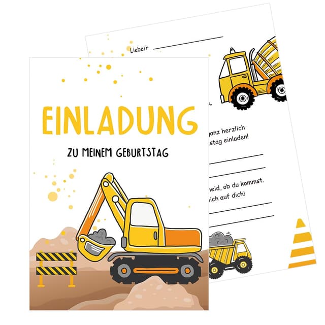 Capaneus 12 Stück Bagger Einladungskarten Kindergeburtstag Junge 🎉🎈🎂
