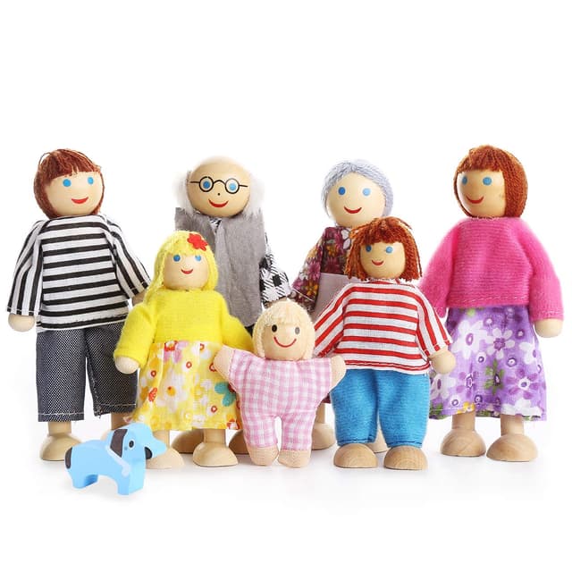 🎁 Spielhaus Puppenfamilie aus Holz | Mini-Design und bunte Kleidung | Ideales Geschenk für Kinder 🏠