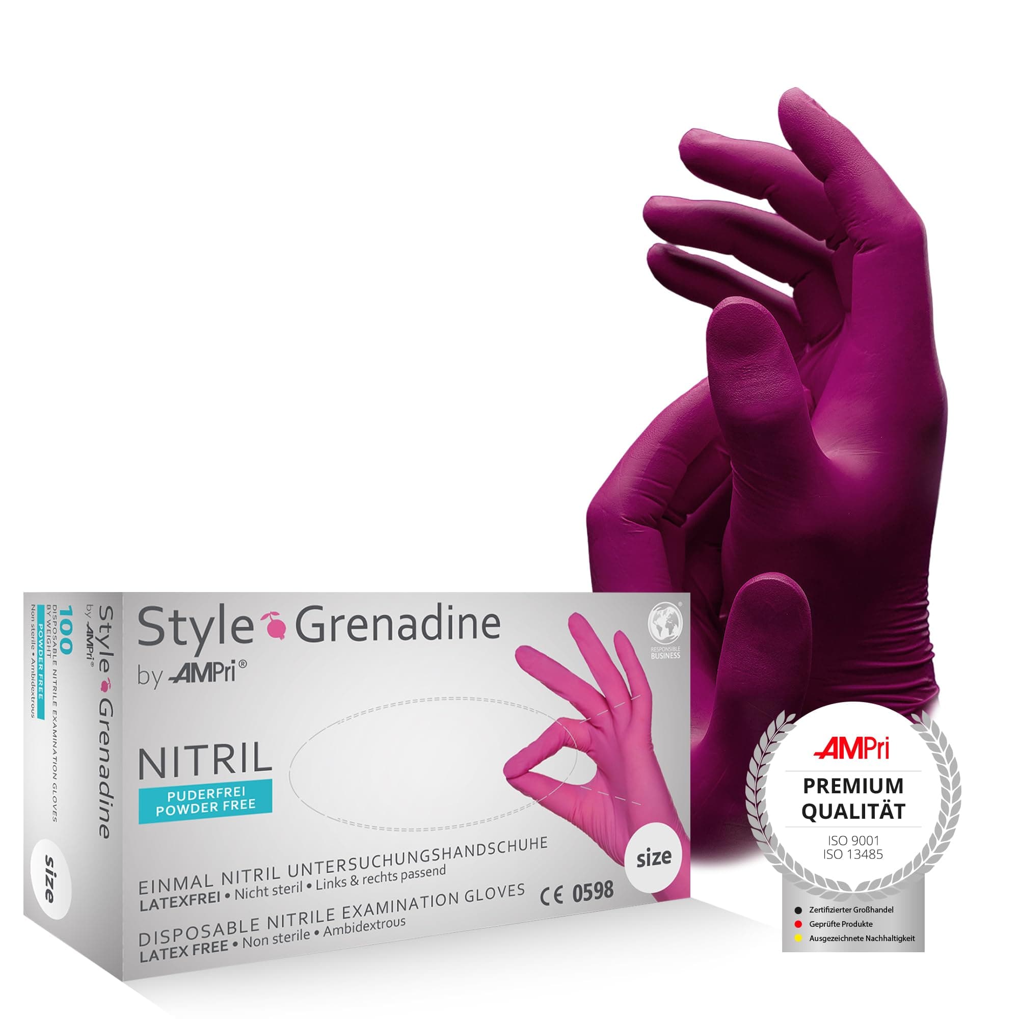 🧤 AMPri Nitrilhandschuhe, magenta, pink, 100 Stück/Box, Größe M