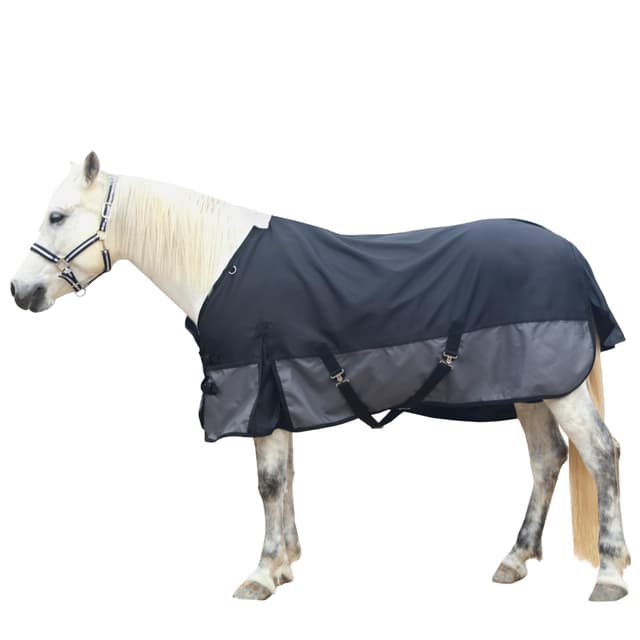 🐎 Gallopoff 1200D Reißfeste Pferdedecke ohne Füllung (0g) - Schwarz-Grau 145cm