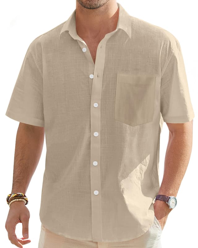 J.VER Leinenhemd Herren Hemd 🌞 Sommer Casual Regular Fit Shirt Hellkhaki