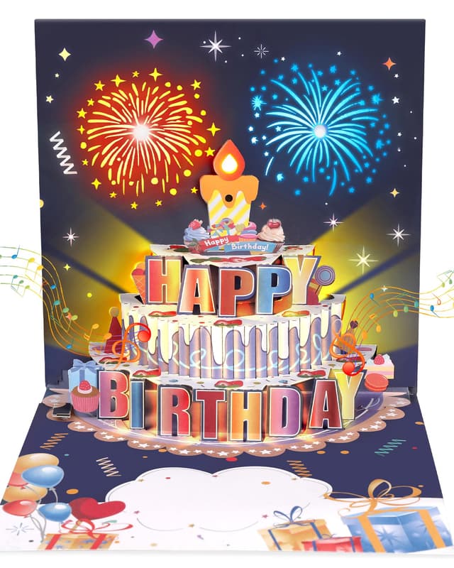 🎉 Geburtstagskarte mit Musik und LED Licht - 3D Pop Up Karte 🕯️🎂