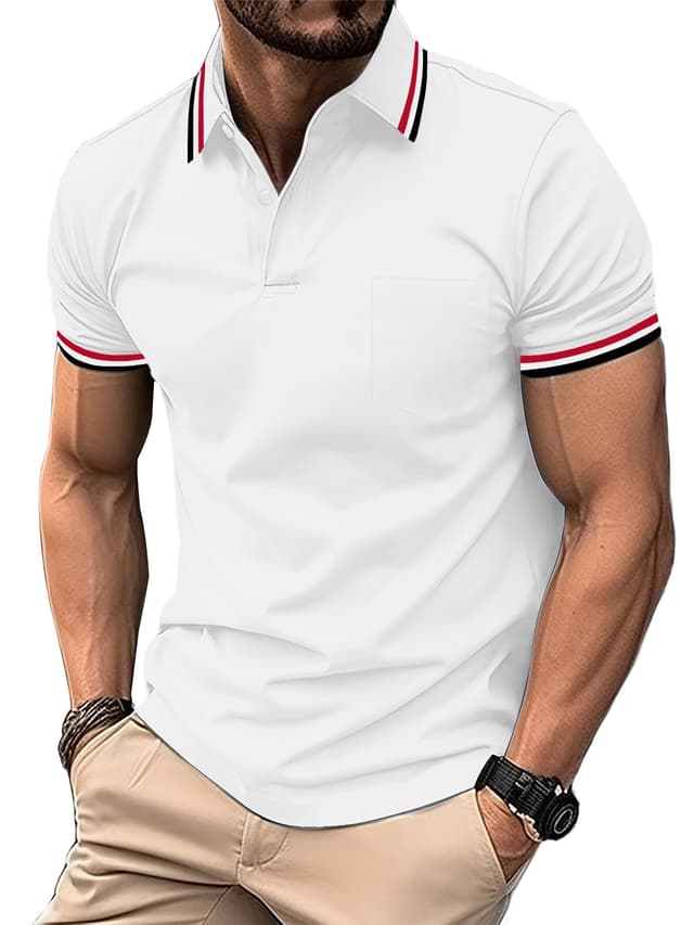 Zitysport Herren Poloshirt Kurzarm Golf Polo Shirt mit Brusttasche 4036-weiß ⛳🏌️‍♂️