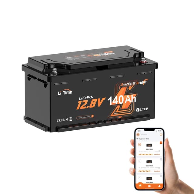 LiTime LiFePO4 12V 140Ah H190 Bluetooth Batterie - Upgrade 150A BMS - Wohnmobile/Camping